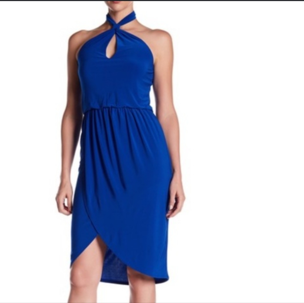 Sexy Royal Blue Jersey Halter Dress sz 14 Laundry by Shelli Segal